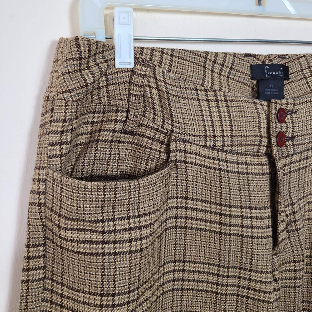 Brown Plaid Wide Leg Pants 11 70s Dark Academia Preppy Old Money Espresso Girl - Picture 4 of 10